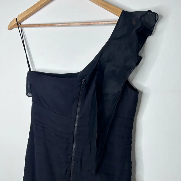 Alice + Olivia Gale One Shoulder Ruffle Black Dress Mini Silk Women’s 8 Pleated - Picture 8 of 11